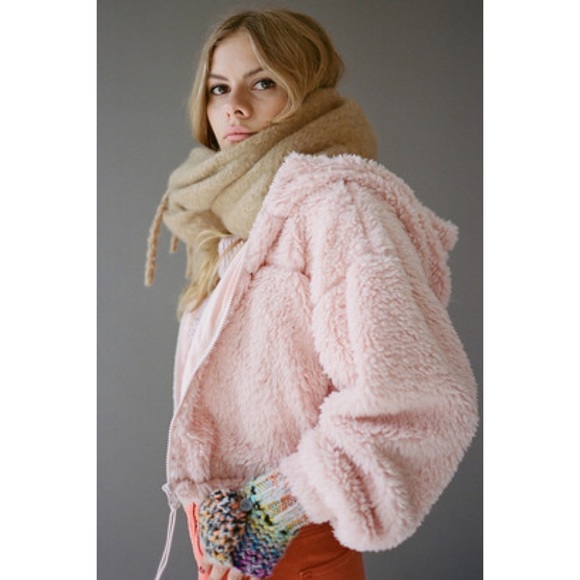 BDG Jackets & Blazers - Urban Outfitters BDG Pink Hooded Cropped Teddy Jacket